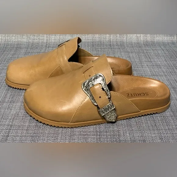 SCHUTZ Grace Brown Leather Clog Style Flats