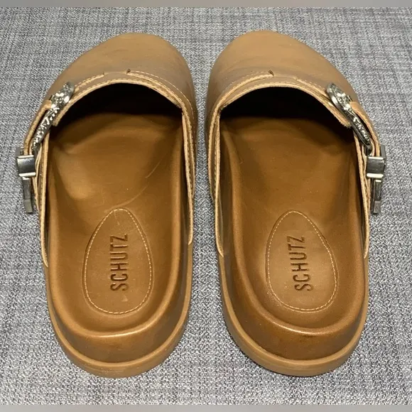 SCHUTZ Grace Brown Leather Clog Style Flats