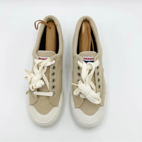 Sebago Docksides  Low Top Tie Tan Canvas Boat Shoe Sneaker Chunky  Women’s US 8M
