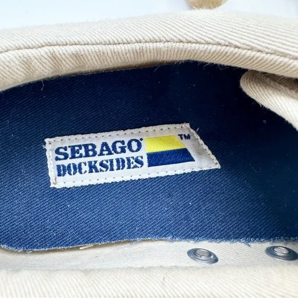 Sebago Docksides  Low Top Tie Tan Canvas Boat Shoe Sneaker Chunky  Women’s US 8M