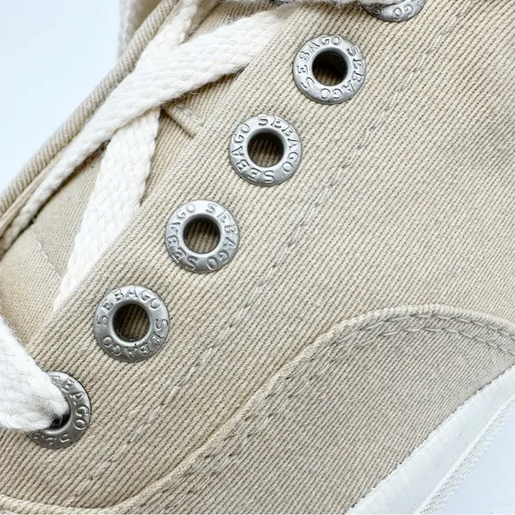 Sebago Docksides  Low Top Tie Tan Canvas Boat Shoe Sneaker Chunky  Women’s US 8M