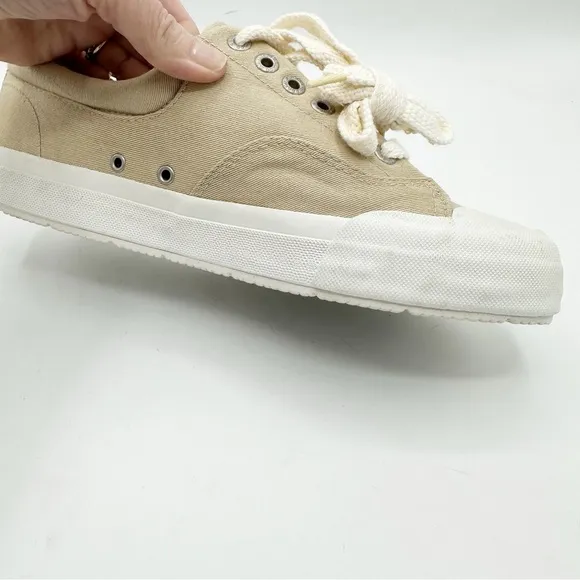 Sebago Docksides  Low Top Tie Tan Canvas Boat Shoe Sneaker Chunky  Women’s US 8M