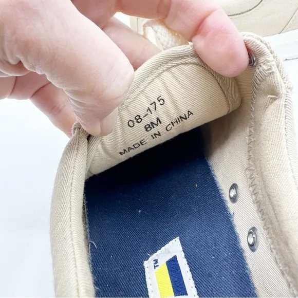 Sebago Docksides  Low Top Tie Tan Canvas Boat Shoe Sneaker Chunky  Women’s US 8M