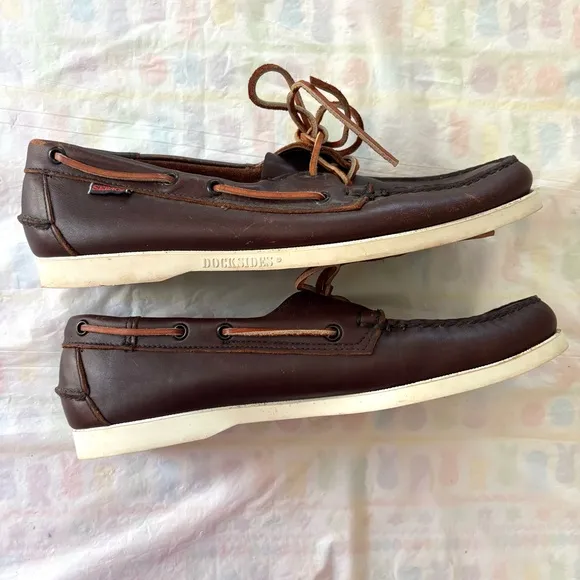 Sebago Portland Waxed Brown Leather Boat Shoes SZ 11.5 M Worn 1X