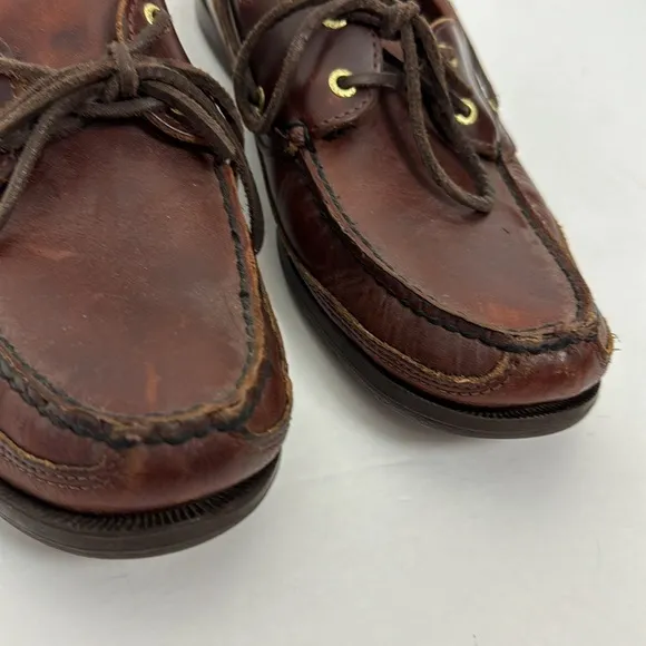 Sebago Schooner Boat Shoe Loafers Leather Brown Waxy Oily Moccasins B75943 10.5M