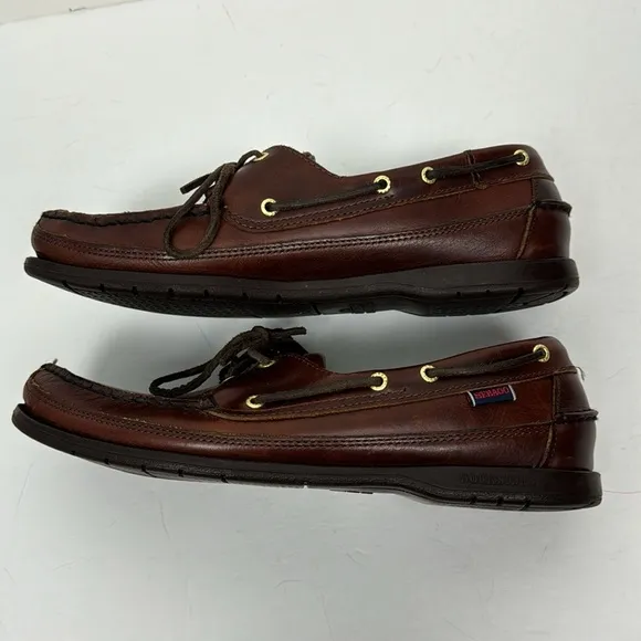 Sebago Schooner Boat Shoe Loafers Leather Brown Waxy Oily Moccasins B75943 10.5M