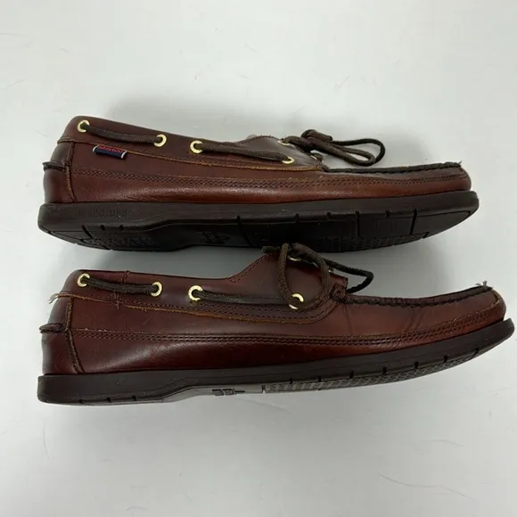 Sebago Schooner Boat Shoe Loafers Leather Brown Waxy Oily Moccasins B75943 10.5M