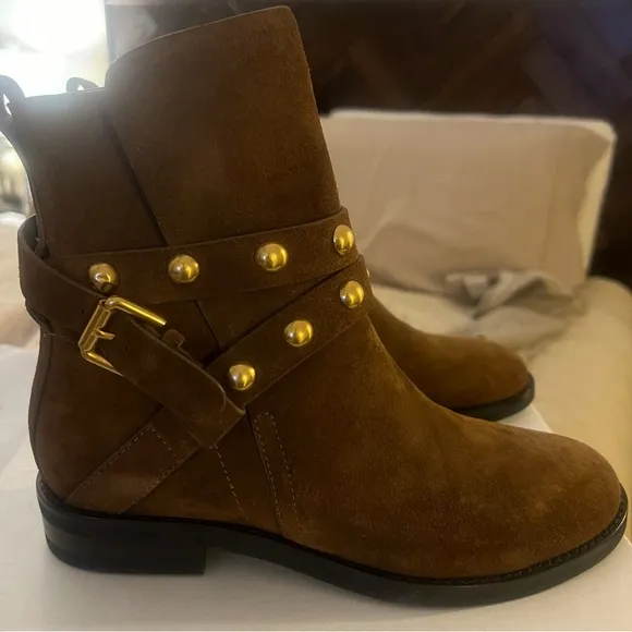 SEE BY CHLOÉ JANIS HEELED ANKLE BOOTS Suede Leather Studded NWT size 38