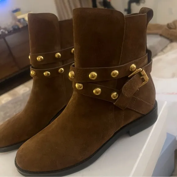 SEE BY CHLOÉ JANIS HEELED ANKLE BOOTS Suede Leather Studded NWT size 38
