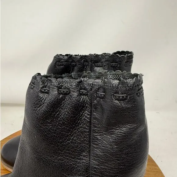 See by Chloe Boots Womens Leather Scalloped Accent Black Leather Size 8 US 39 EU