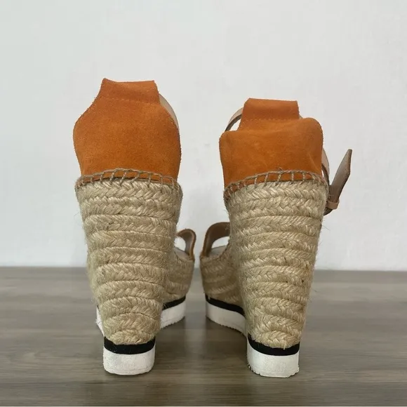 See by Chloe Cognac Brown Suede Espadrille Platform Wedges