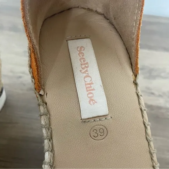 See by Chloe Cognac Brown Suede Espadrille Platform Wedges
