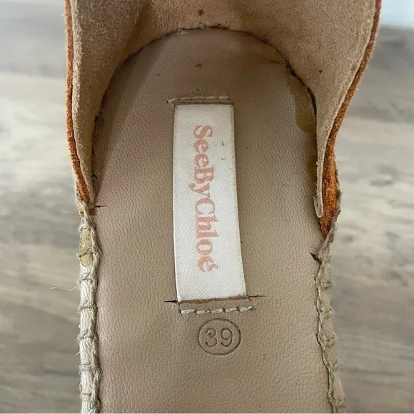 See by Chloe Cognac Brown Suede Espadrille Platform Wedges