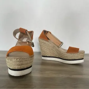 See by Chloe Cognac Brown Suede Espadrille Platform Wedges