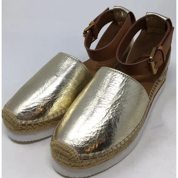 See by Chloe Glyn Women's Size 39 Metallic Gold Closed-Toe Platform Sandals