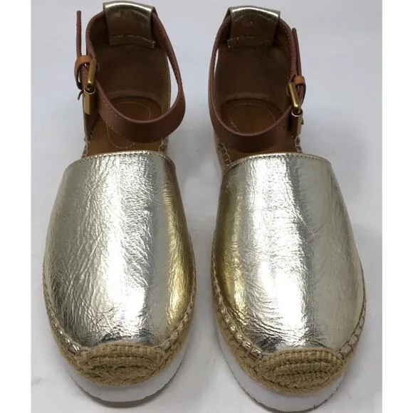 See by Chloe Glyn Women's Size 39 Metallic Gold Closed-Toe Platform Sandals