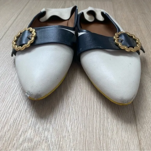 See By Chloe White Leather Buckle Pointed Slides