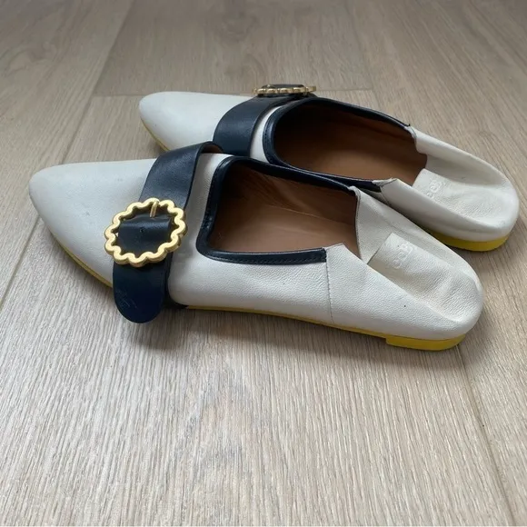 See By Chloe White Leather Buckle Pointed Slides