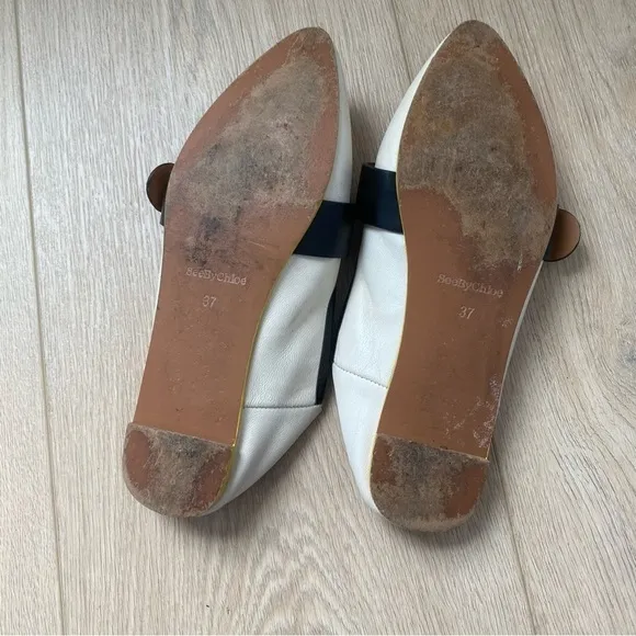 See By Chloe White Leather Buckle Pointed Slides