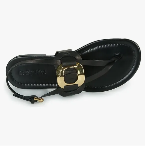 See by Chloe Women's Black Leather Chany Sandals Flats