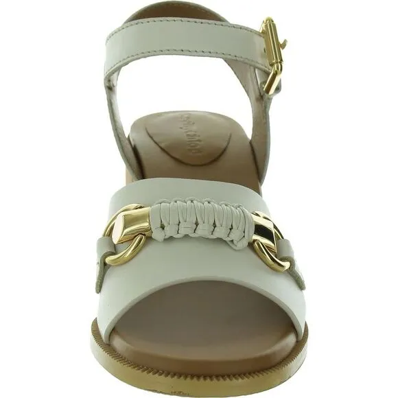 See by Chloe Womens Ivory Leather Slingback Buckle Heels Shoes New