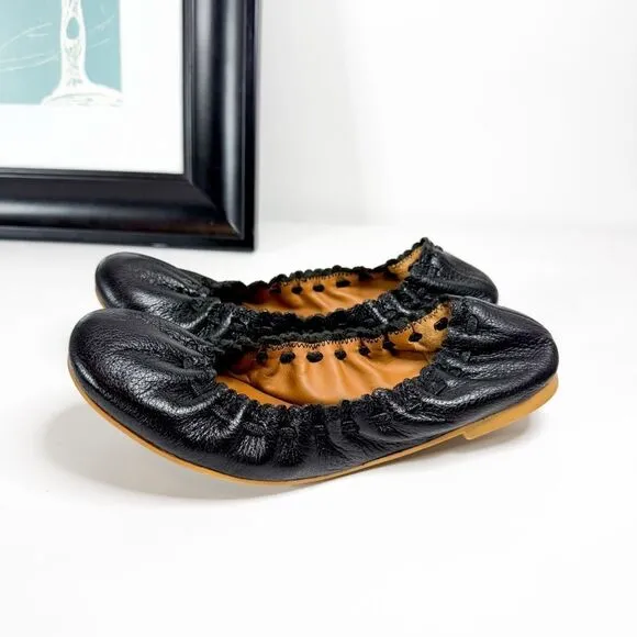 See by Chloé Women's Black Leather Scrunched Ballet Flats EU 36 / US 6