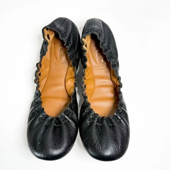 See by Chloé Women's Black Leather Scrunched Ballet Flats EU 36 / US 6