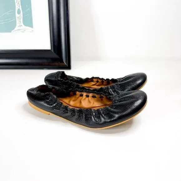 See by Chloé Women's Black Leather Scrunched Ballet Flats EU 36 / US 6