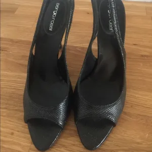 Sergio Rossi Black Leather Slingbacks