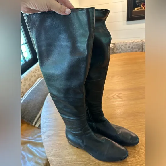 Sergio Rossi over-the knee flat boot with brass detailing. Size 40.5