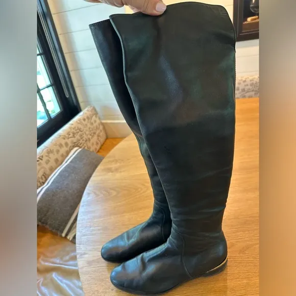 Sergio Rossi over-the knee flat boot with brass detailing. Size 40.5