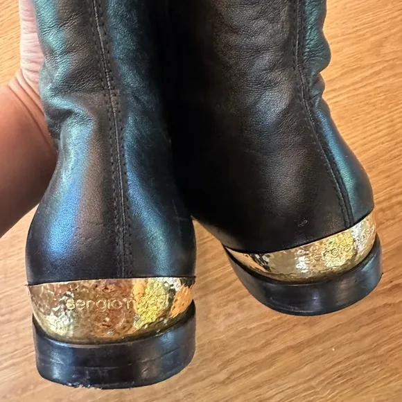 Sergio Rossi over-the knee flat boot with brass detailing. Size 40.5