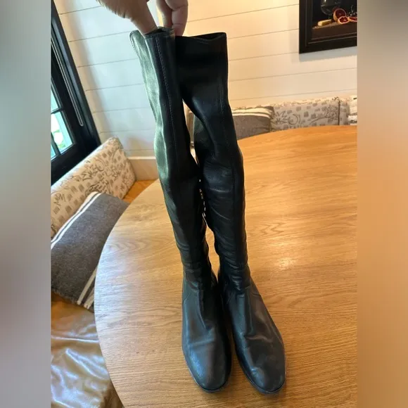Sergio Rossi over-the knee flat boot with brass detailing. Size 40.5