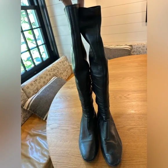Sergio Rossi over-the knee flat boot with brass detailing. Size 40.5