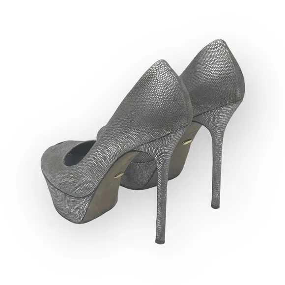 Sergio Rossi ༄ Piper Lamè 100mm Cachet Platform Peep Toe Pump ༄ Zinco Silver༄ 37