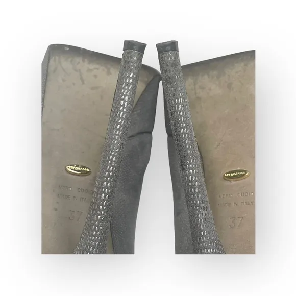 Sergio Rossi ༄ Piper Lamè 100mm Cachet Platform Peep Toe Pump ༄ Zinco Silver༄ 37
