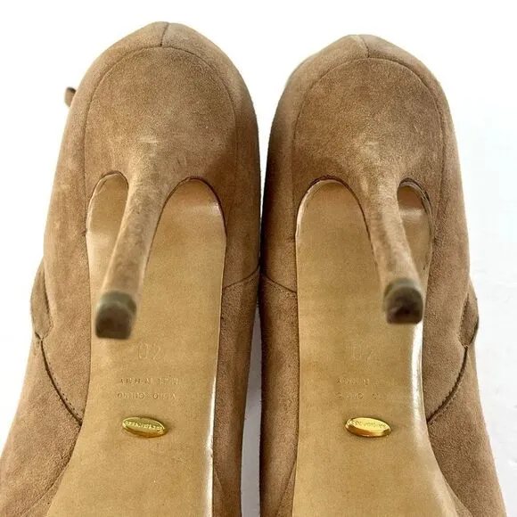 Sergio Rossi Suede Platform Ankle Boots with Stiletto Heels in Beige Size 39.5/9