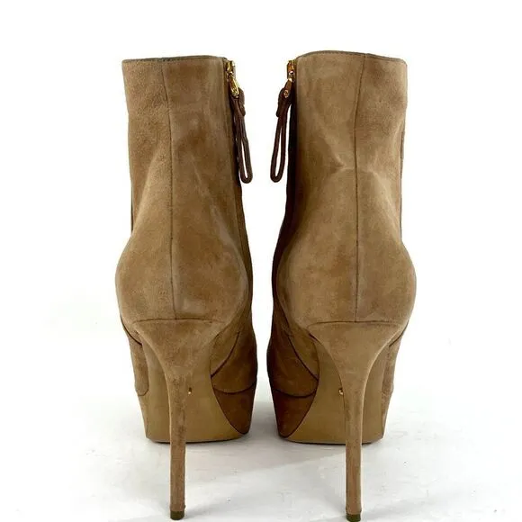 Sergio Rossi Suede Platform Ankle Boots with Stiletto Heels in Beige Size 39.5/9