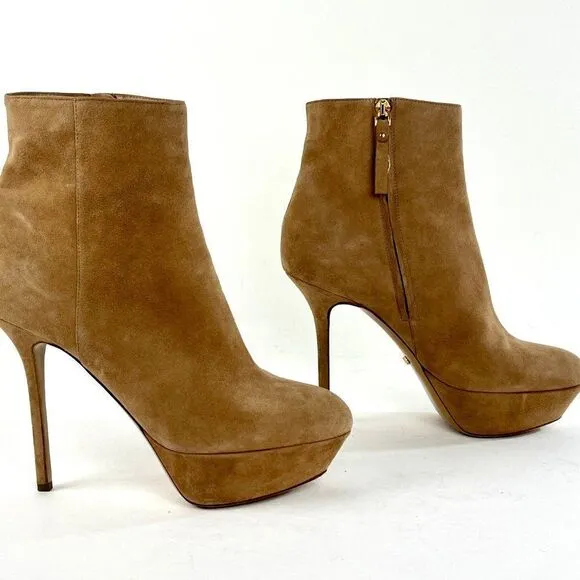 Sergio Rossi Suede Platform Ankle Boots with Stiletto Heels in Beige Size 39.5/9