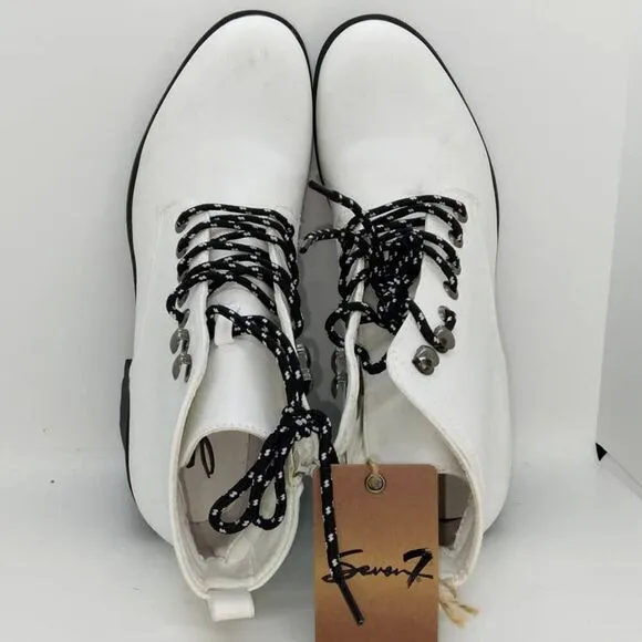 Seven7 Y2K NEW Flat Iron Women's White Lace Combat Boots w/3&quot; Blk. Heels- sz. 10