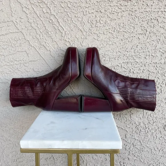 SEZANE Burgundy Cherry Brown Leather Platform Heel Ankle Boots Cassie Booties 38