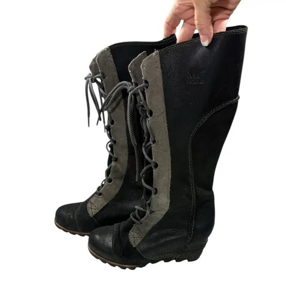 SH1 Sorel Cate The Great Wedge Tall Lace Knee High Waterproof Leather Boots 7.5
