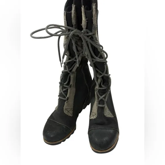 SH1 Sorel Cate The Great Wedge Tall Lace Knee High Waterproof Leather Boots 7.5