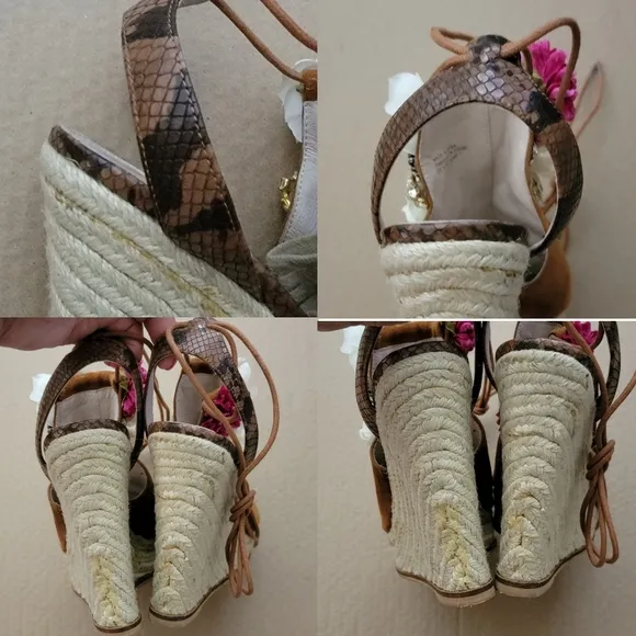 SHELLY'S LONDON Suede Espadrille Platform Wedges Floral Embellished Size 9