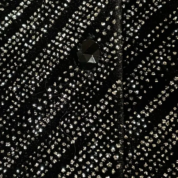 Shimmering Velvet Velour Silver Glitter Button Up Cardigan Sweater Formal Event