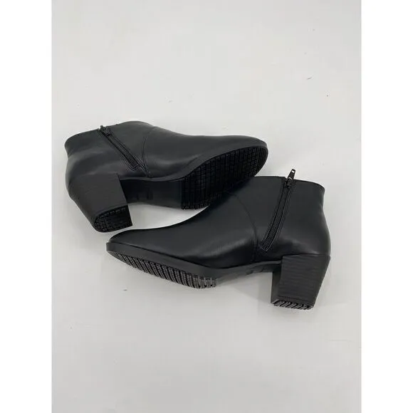 Shoes for Crews Women's Delilah Black Leather Zip Booties Work Shoes Size 8.5