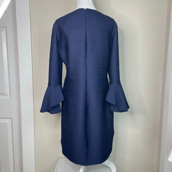 SHOSHANNA Navy Blue Donielle Textured Bell Sleeve Bodycon Dress Size 12