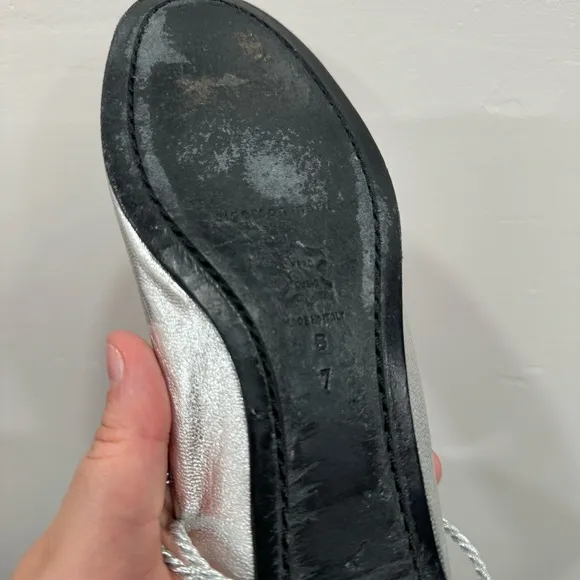 Sigerson Morrison Silver Lace-Up Ballet Flats Leather Size 7