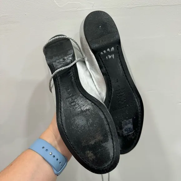Sigerson Morrison Silver Lace-Up Ballet Flats Leather Size 7