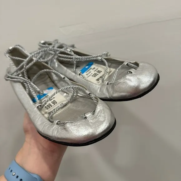 Sigerson Morrison Silver Lace-Up Ballet Flats Leather Size 7